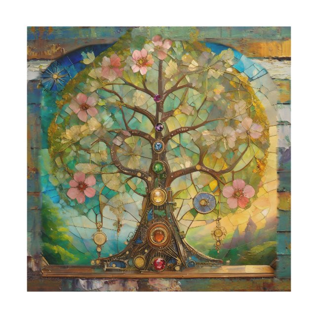 7 Chakra Blossoming Tree Of Life Wood Wall Art (Front)