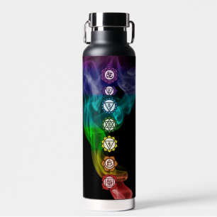7 Chakra mantra rainbow smoke bold black yoga Water Bottle