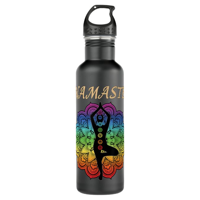 7 Chakra Namaste Reiki Kundalini Yoga  Stainless Steel Water Bottle (Front)