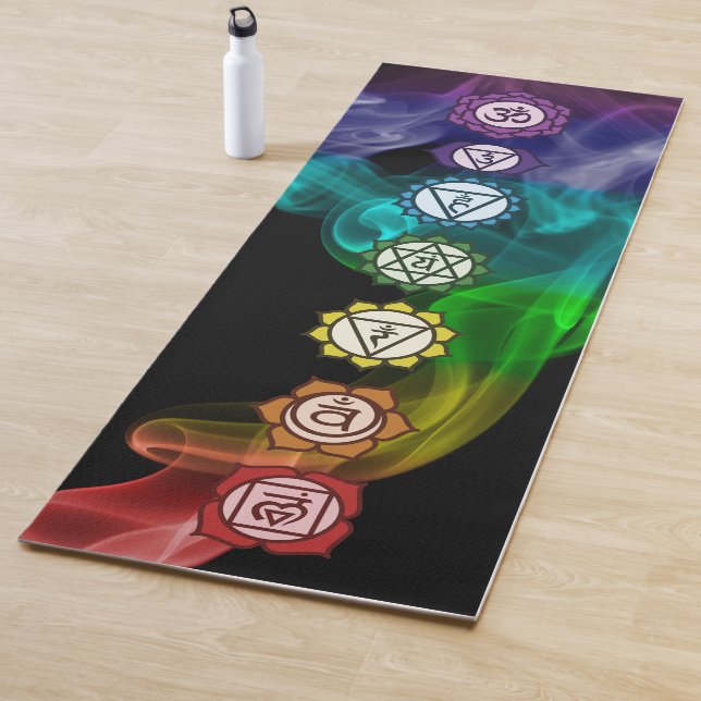 7 Chakra rainbow smoke bold black FRONT ONLY Yoga Mat (In Situ)