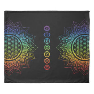 7 Chakras Flower of life Mandala Black Duvet Cover