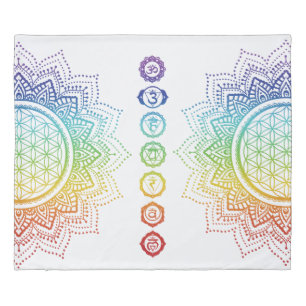 7 Chakras Flower of life Mandala   White Duvet Cover