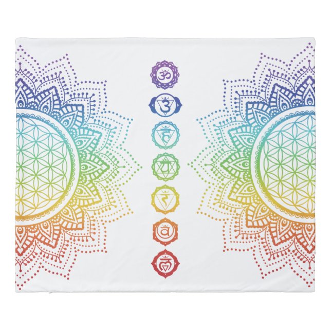 7 Chakras Flower of life Mandala | White Duvet Cover (Back)