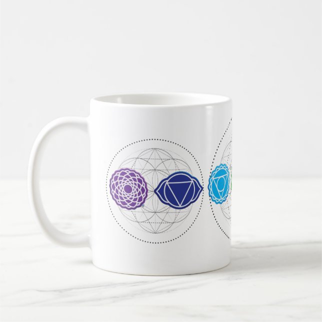 7 Chakras tranquil yoga peaceful sacred circle mug (Left)