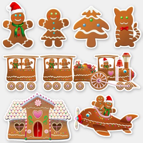 7 Christmas Gingerbread Cookies Cartoons Sticker