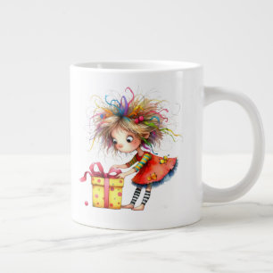 * 7 Colorful Whimsical Christmas GIRL Gift AP97 Giant Coffee Mug