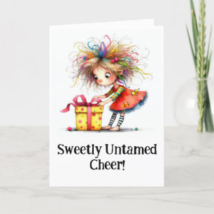 * 7 Colorful Whimsical Christmas Girl Gift AP97 Letterpress Thank You Card