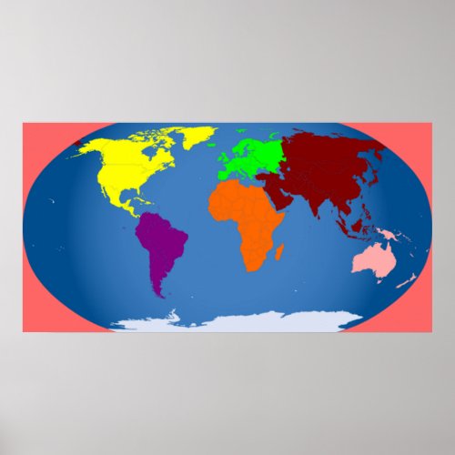7 Continents Print Colorful Huge 3 ft by 1 12 ft