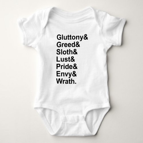 7 Deadly Sins _ Pride Gluttony Lust Wrath Envy Baby Bodysuit