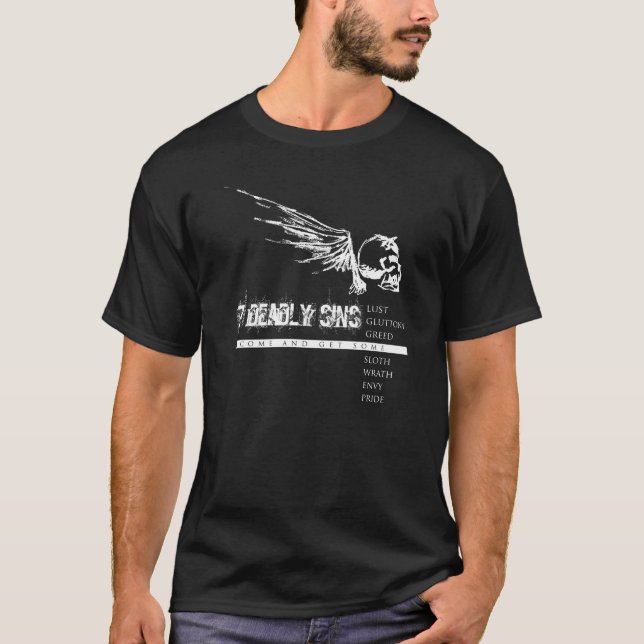 7 Deadly Sins white on black T-Shirt (Front)