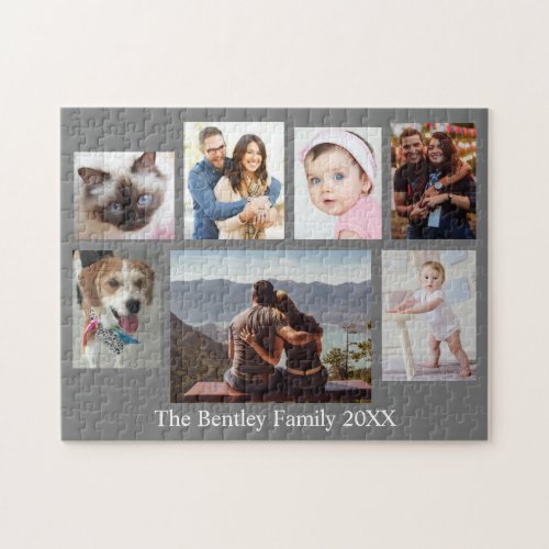 7 Family Photos DIY Name  Year Gray Jigsaw Puzzle