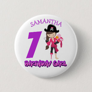 7 Girl Pirate Birthday Button