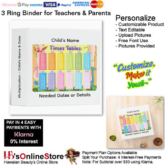 7 Learn Multiplication Child's Name Date Teacher  3 Ring Binder