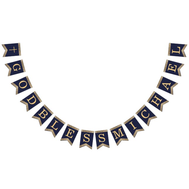 7 Letters Blue Gold God Bless Baptism Communion Bunting Flags (All)