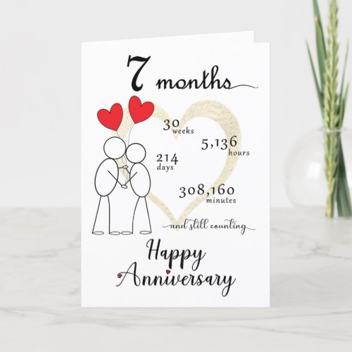 7 Month Anniversary Card with red heart balloons