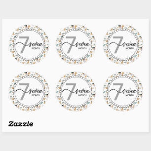 7 Month Milestone Baby Giraffes and Balloons  Classic Round Sticker