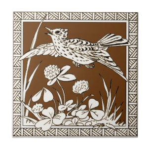 #7 of 12 Repro 1880s Minton Mocha Bird Series Ceramic Tile