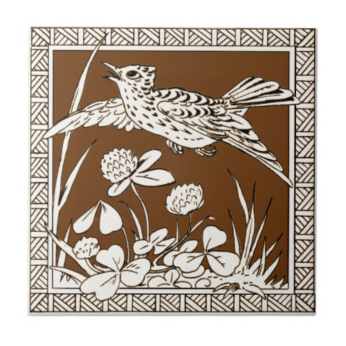 7 of 12 Repro 1880s Minton Mocha Bird Series Ceramic Tile