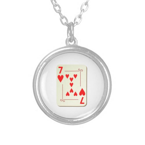 7 of Hearts Playing Card Silver Plated Necklace
