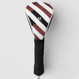 7 Option Maroon & Black Stripes Modern Monogram Golf Head Cover