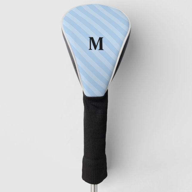 7 Option Modern Monogram Baby Blue Stripes Golf Head Cover (Front)