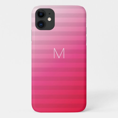 7 Option Modern Monogram Pink Party Stripes iPhone 11 Case