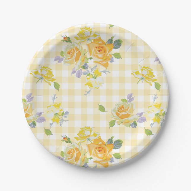 7" Paper Plate in Anja buttercup Gingham (Front)