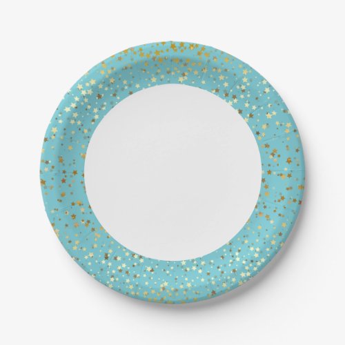 7 Paper Plates_Gold Petite Stars Turquoise Paper Plates