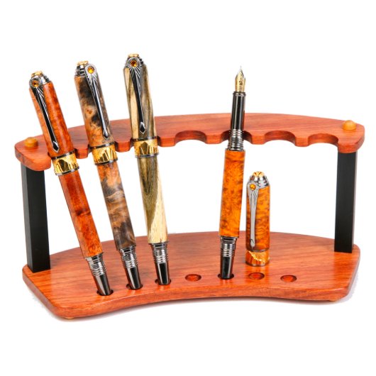 7 Pen Display Stand Bubinga Exotic Hardwood (Front)
