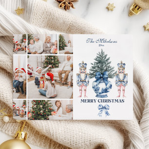 7 Photo Blue Chinoiserie Nutcracker Christmas Holiday Card