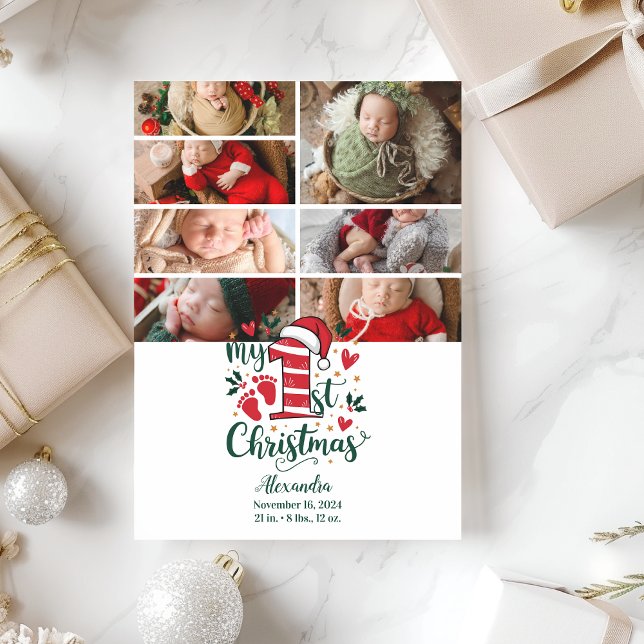7 Photo Candy Cane Baby 1st Christmas Holiday Card (Creator Uploaded)