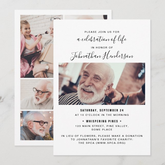 7-Photo Celebration of Life/Funeral/Memorial Invitation (Front/Back)