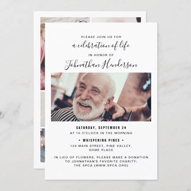 7-Photo Celebration of Life/Funeral/Memorial Invitation | Zazzle