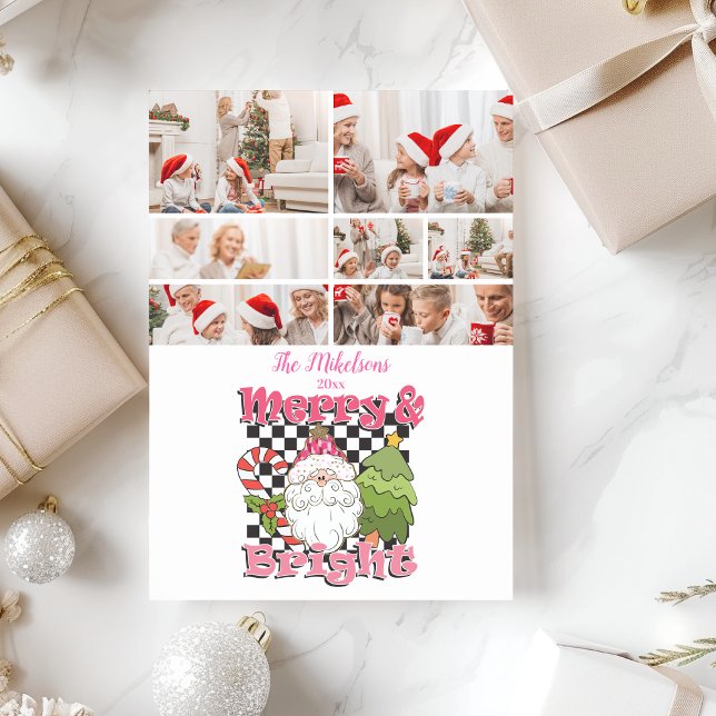 7 Photo Checkered Merry & Bright Christmas Holiday Card (Creator Uploaded)