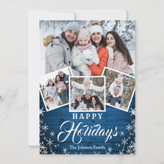 7 PHOTO Christmas Rustic Wood Greeting Holiday Card (Front)