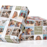 7 Photo Collage Birthday Custom Name Neutral Green Wrapping Paper<br><div class="desc">Create a beautiful photo collage with this stylish personalized wrapping paper! With seven of your own photos and a custom name to make it truly unique. A simple yet chic design with a grid of square-shaped photographs, perfect for family, kids, friends, pets or favorite places! This seamless pattern also features...</div>