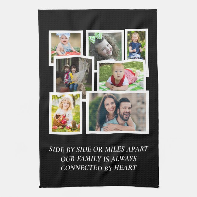 7 Photo Collage Black Family Quote Kitchen Towel (Vertical)