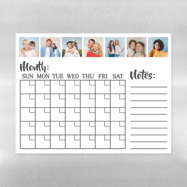 7 Photo Collage Blank Monthly Calendar  Magnetic Dry Erase Sheet (Horizontal)