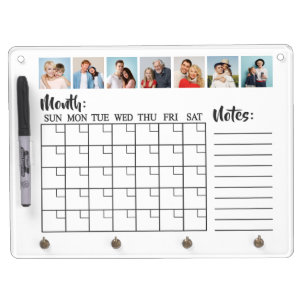 7 Photo Collage Blank Monthly Calendar With Notes Dry Erase Board With Keychain Holder