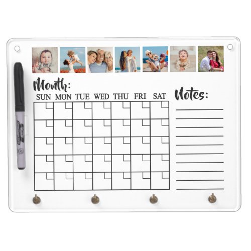 7 Photo Collage Blank Monthly Calendar With Notes Dry Erase Board With Keychain Holder