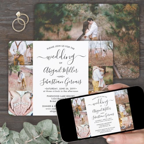 7 Photo Collage Elegant Modern Calligraphy Wedding Invitation