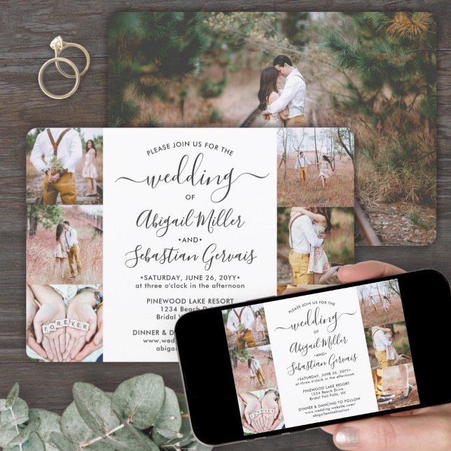 7 Photo Collage Elegant Modern Calligraphy Wedding Invitation (Creator Uploaded)