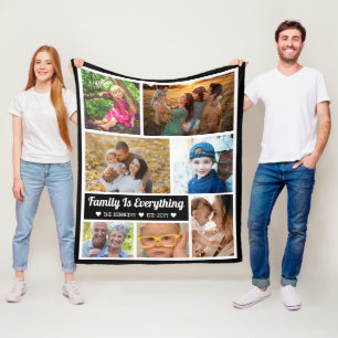 7 Photo Collage Family Is Everything Quote Fleece Blanket