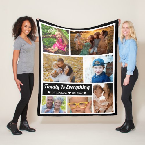 7 Photo Collage Family Is Everything Quote Fleece Blanket