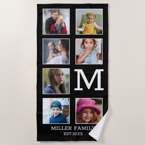 7 Photo Collage Family Name Monogram Beach Towel