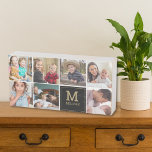 7 Photo Collage Family Name Monogram Black Gold Wooden Box Sign<br><div class="desc">Create your own unique 7 photo collage wood sign personalized with family name and monogram initial.</div>