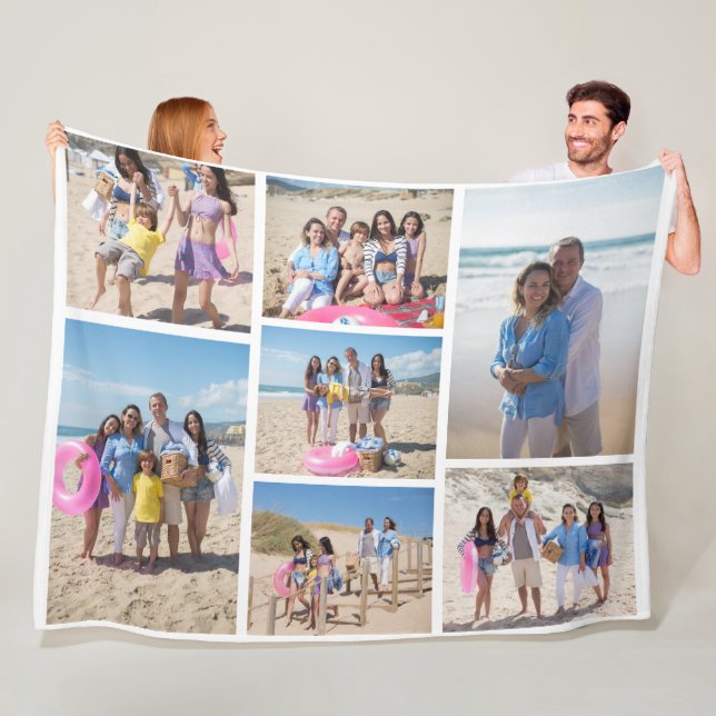 7 Photo collage family template personalized Fleece Blanket (In Situ)
