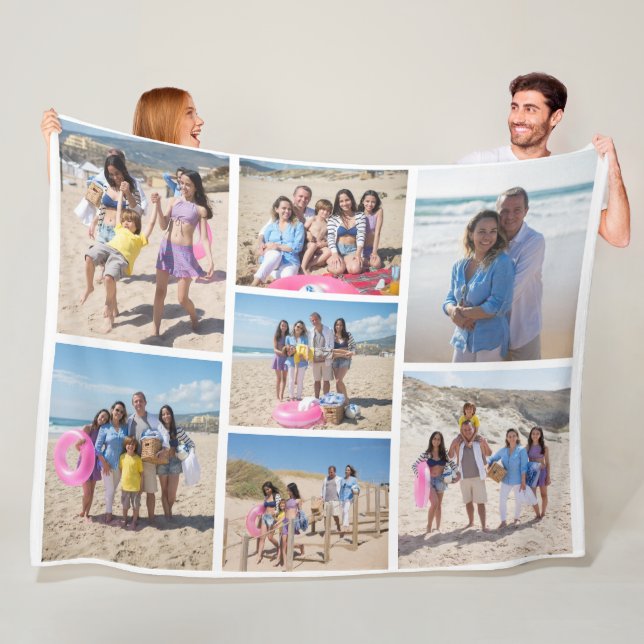 7 Photo collage family template personalized Fleece Blanket (In Situ)