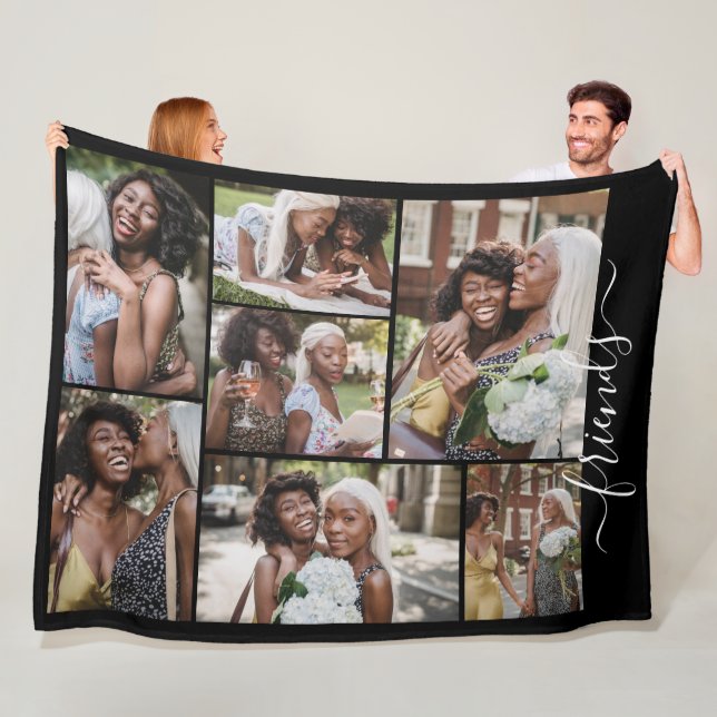 7 Photo collage friends template personalized Fleece Blanket (In Situ)