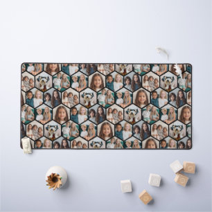 7 Photo Collage - funky hexagon pattern - black Desk Mat